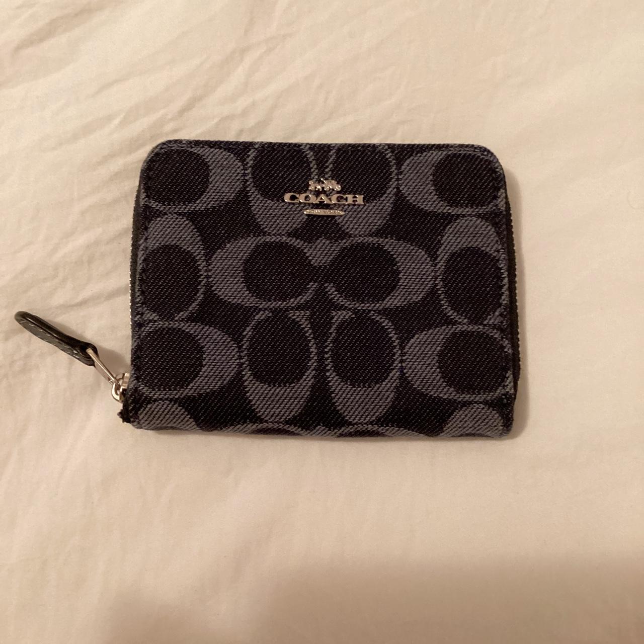 Coach Blue Denim Wallet Black Leather Inside Sliver... - Depop