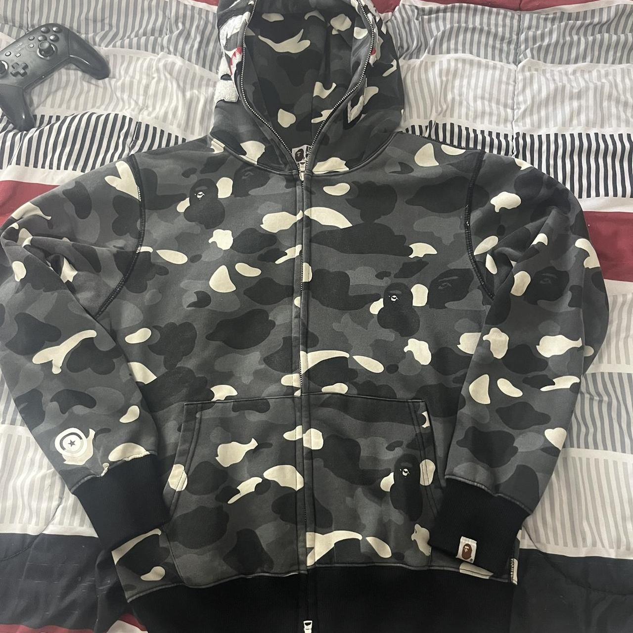 Black And White Bape Full Zip Hoodie - Depop