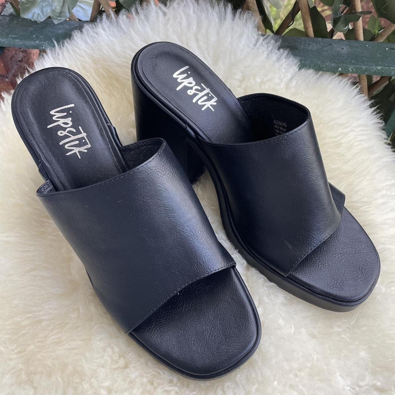 Chunky Y2K platform heel Lipstik black slides Aus 8 Depop