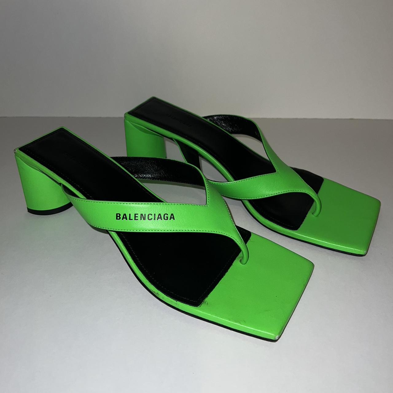 Balenciaga square lambskin sandals in neon green Depop