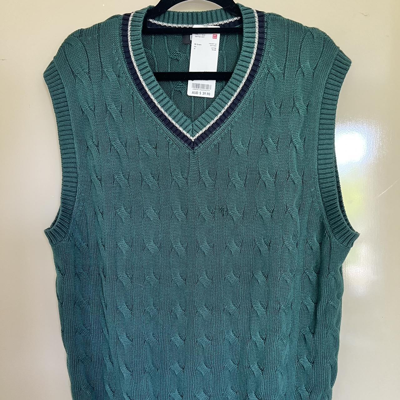 Uniqlo oversized cable knit v neck sweater vest... - Depop