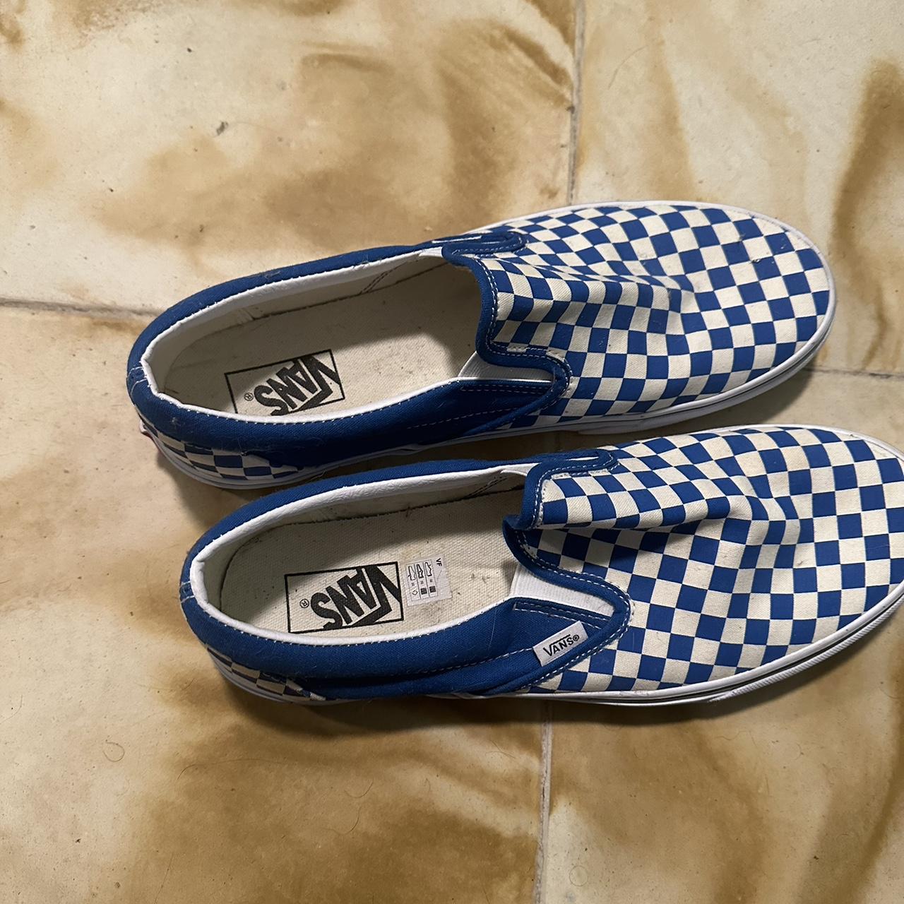 Vans blue Classic Slip On Checkerboard Shoe Worn a Depop