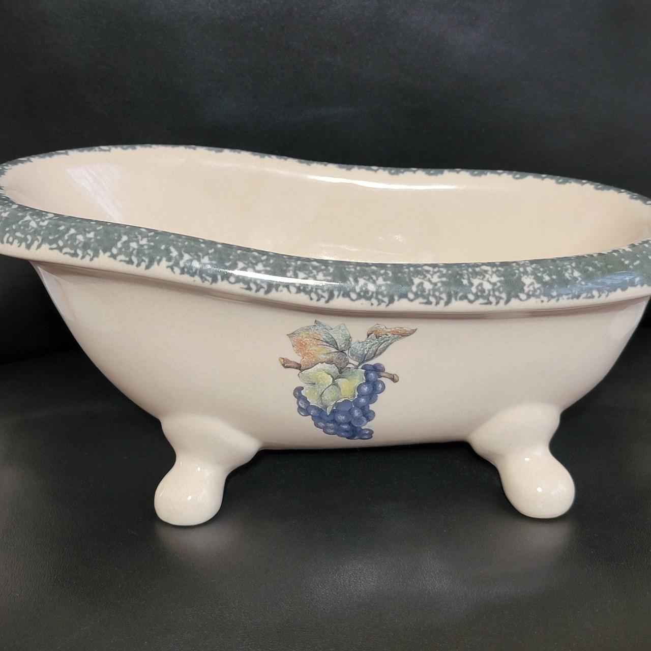 Vintage Footed Bathtub Shaped Soap Dish with Grapes... Depop