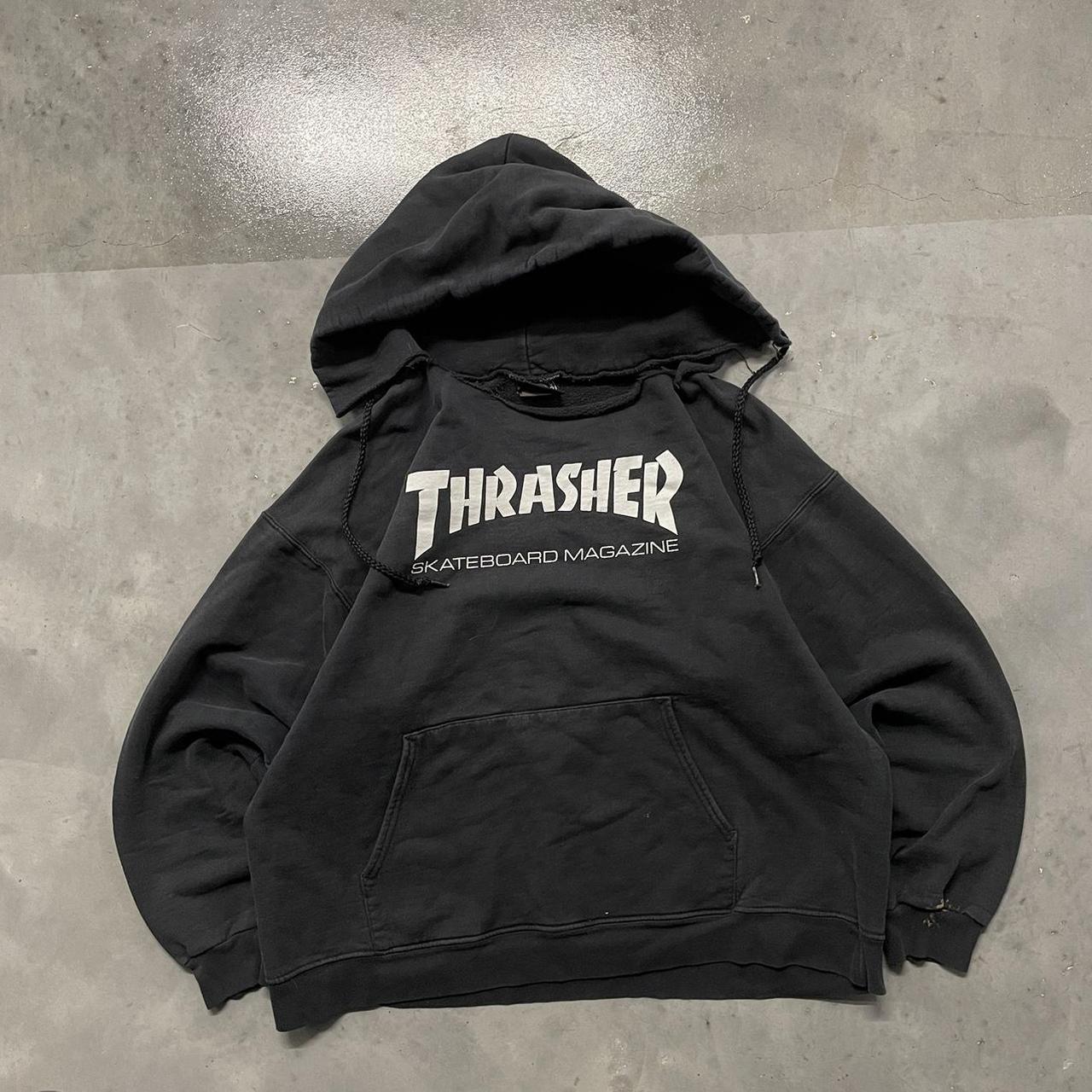 Black and on sale white thrasher hoodie