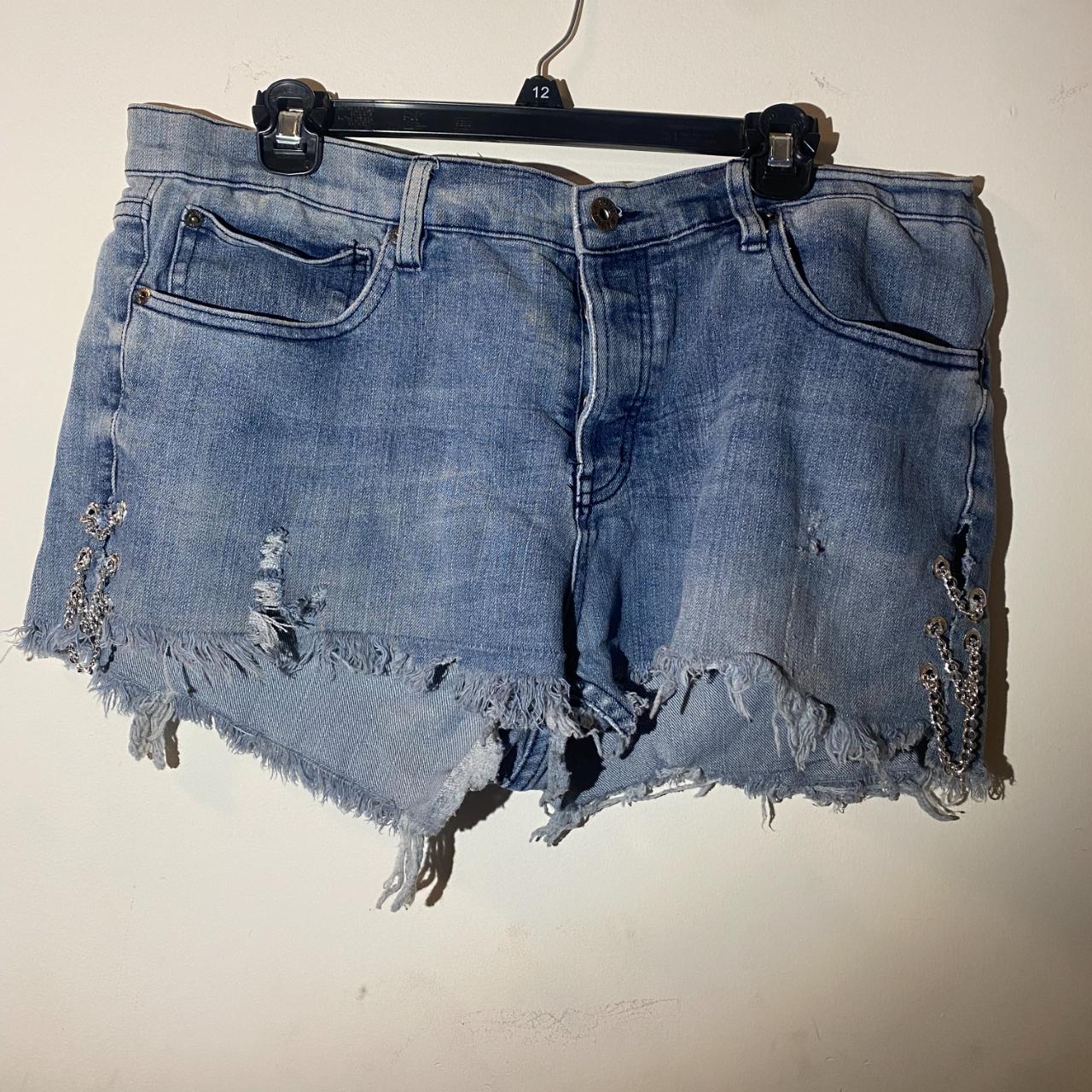 #upcycled jean shorts size 12/14 - Depop