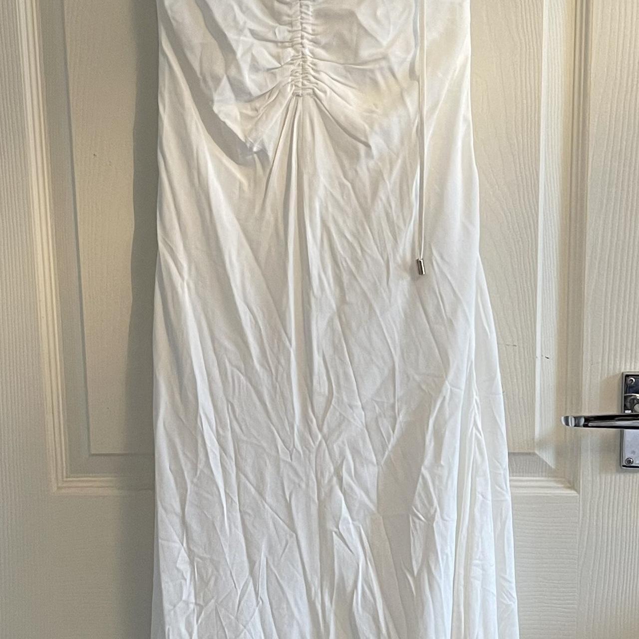 KAREN MILLEN Premium Ruched Halter Strappy Maxi Dress in Ivory