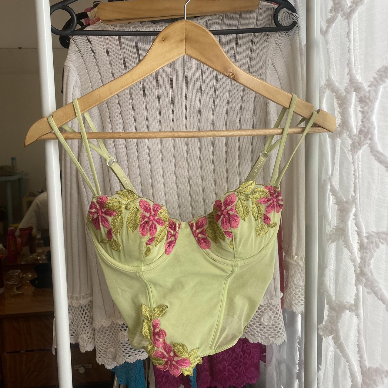 Vintage Green and pink corset Very tinker... - Depop