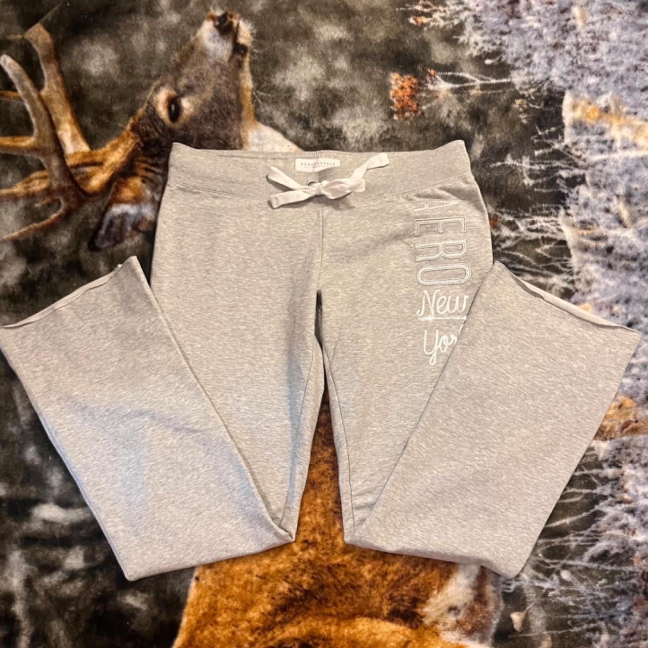 large lowrise y2k aeropostale flared sweats logo is... - Depop