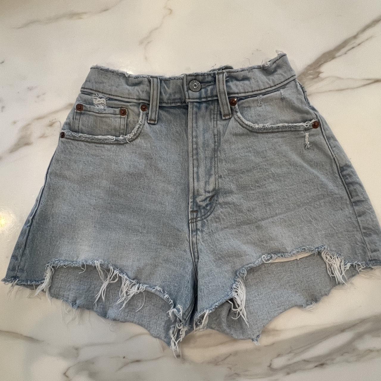 Abercrombie & Fitch Light Blue High Rise Mom Short... - Depop