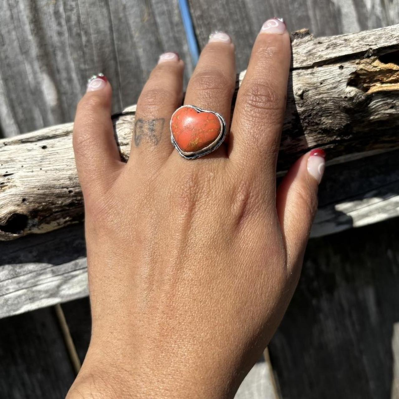 Women's Ring - Silver/Multi – Red orange carnelia… - image 1