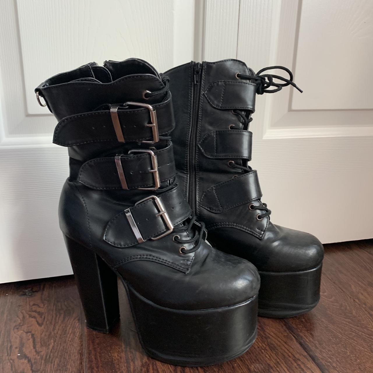 black high heel (calf high) boots, zip up,... - Depop