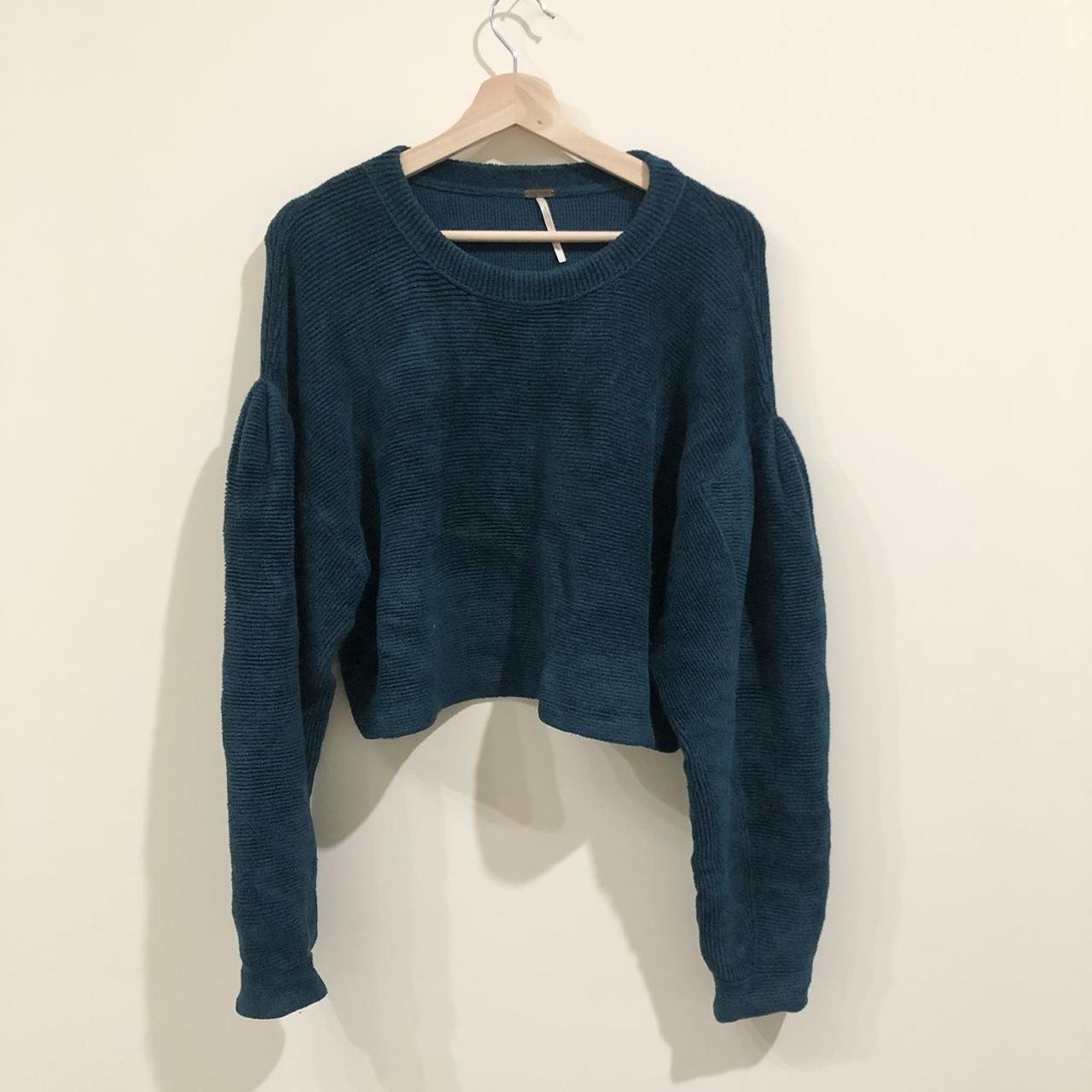 Free People Women's Green and Blue Jumper | Depop