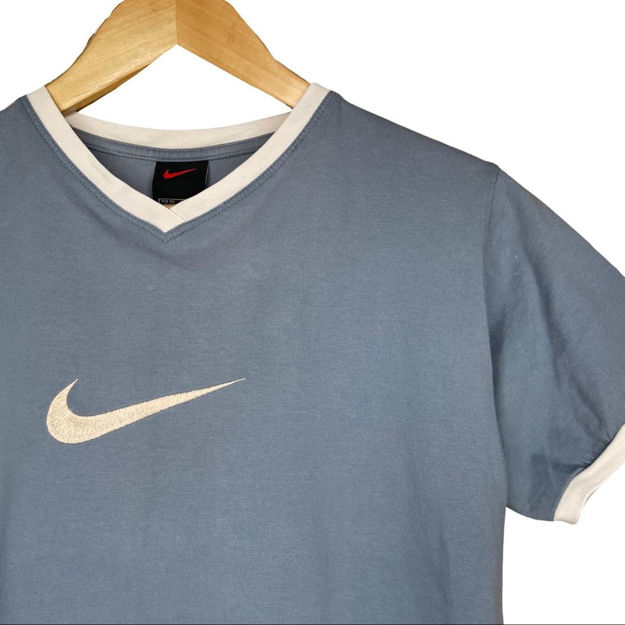 NIKE BABY BLUE SWOOSH T SHIRT 90s NIKE RED TAG SIZE... Depop