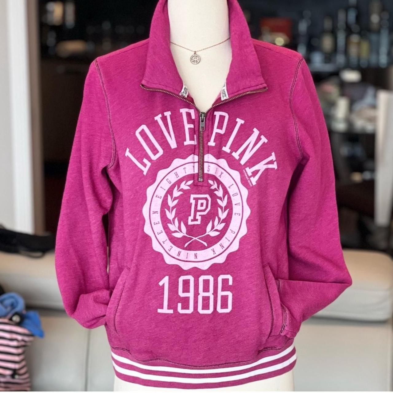 Victoria's Secret Pink Quarter Zip Pullover Hoodie - Depop