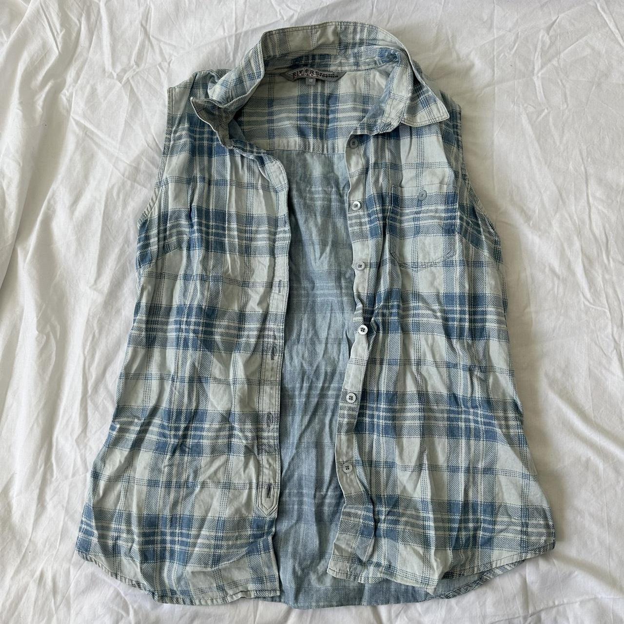 blue plaid button up vest fits 6-12 depending on... - Depop