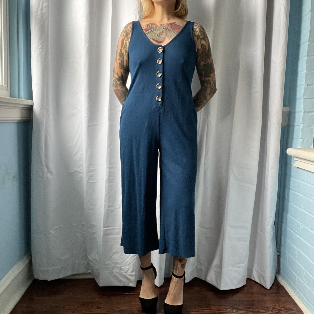 taylor sage teal blue cropped palazzo jumpsuit. Depop