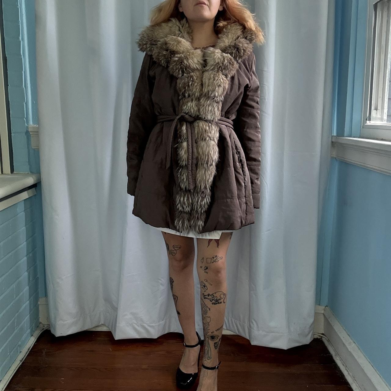 ジャケット・アウター PECOCLUB vintage like fake fur coat Vintage Glossy Brown Black Pennington's Faux Fur Jacket