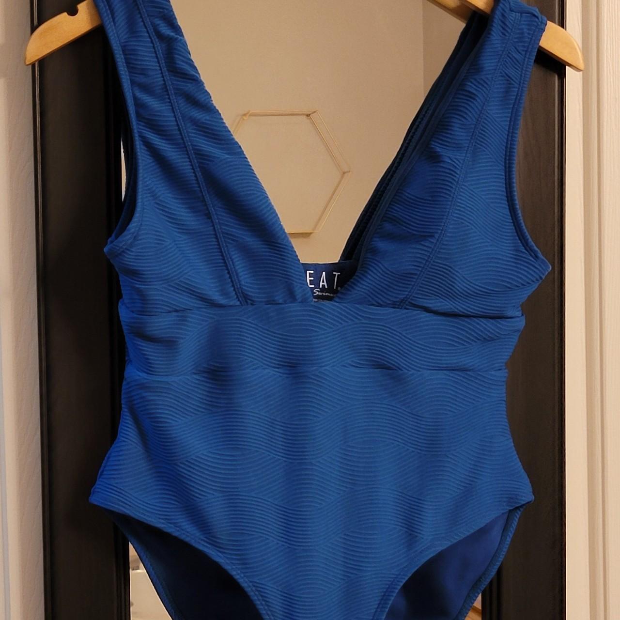 Heat Swimwear Cobalt Blue low-cut one piece swimsuit - Depop
