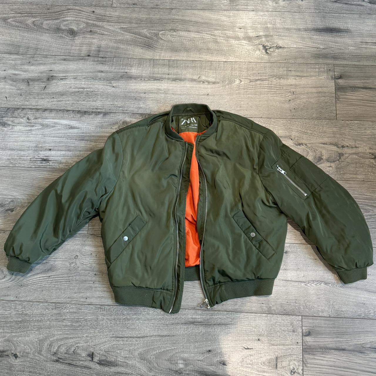 Army Green Zara Bomber Jacket Size-9-10... - Depop