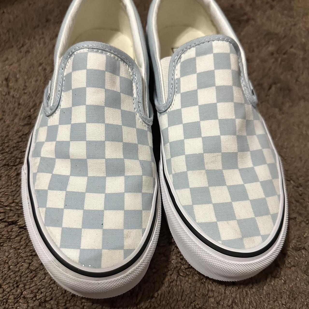 Light blue checkered vans slip outlet ons