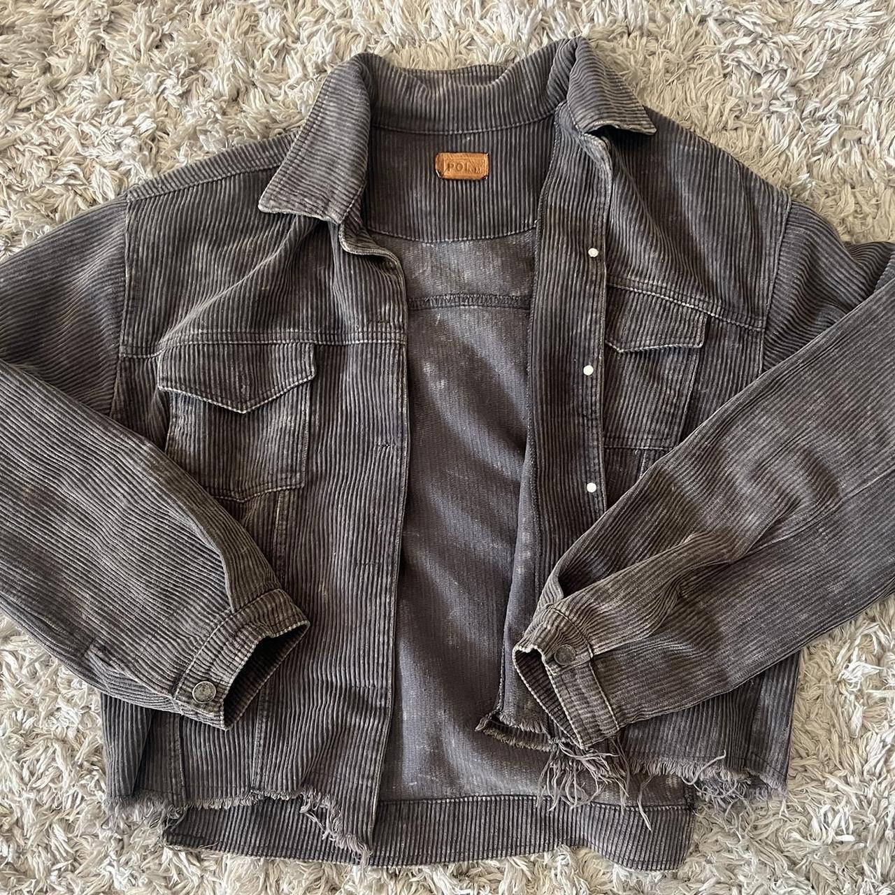 Distressed grey corduroy jacket Lightweight Barely... - Depop
