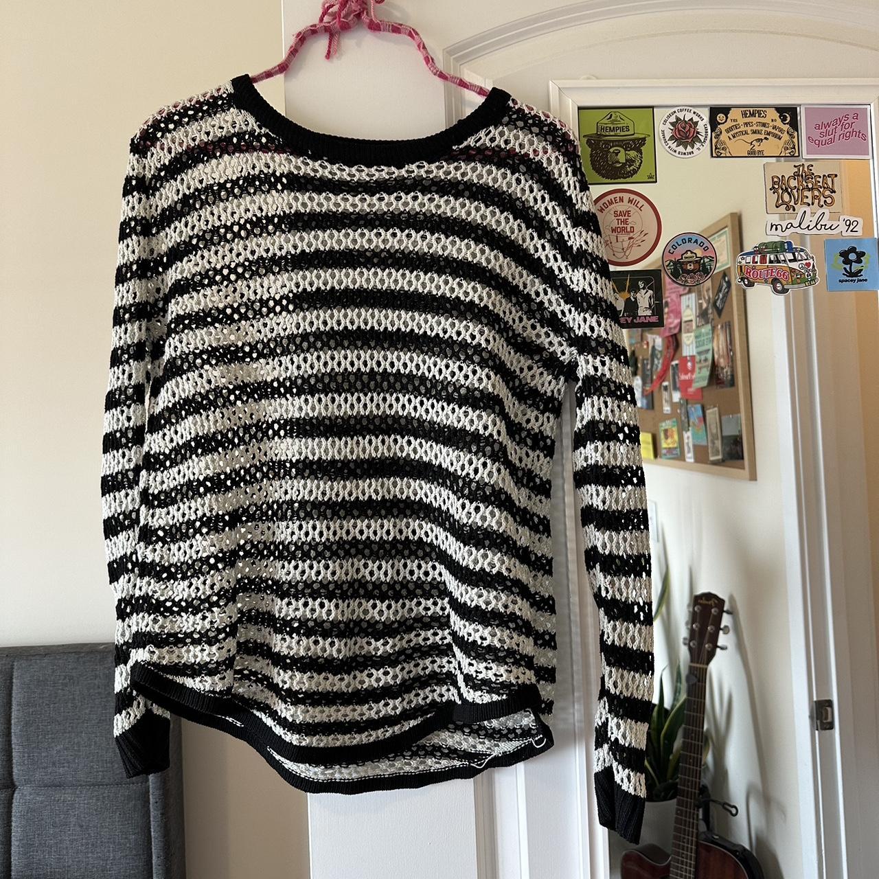 Black & white open knit sweater cover up - Depop