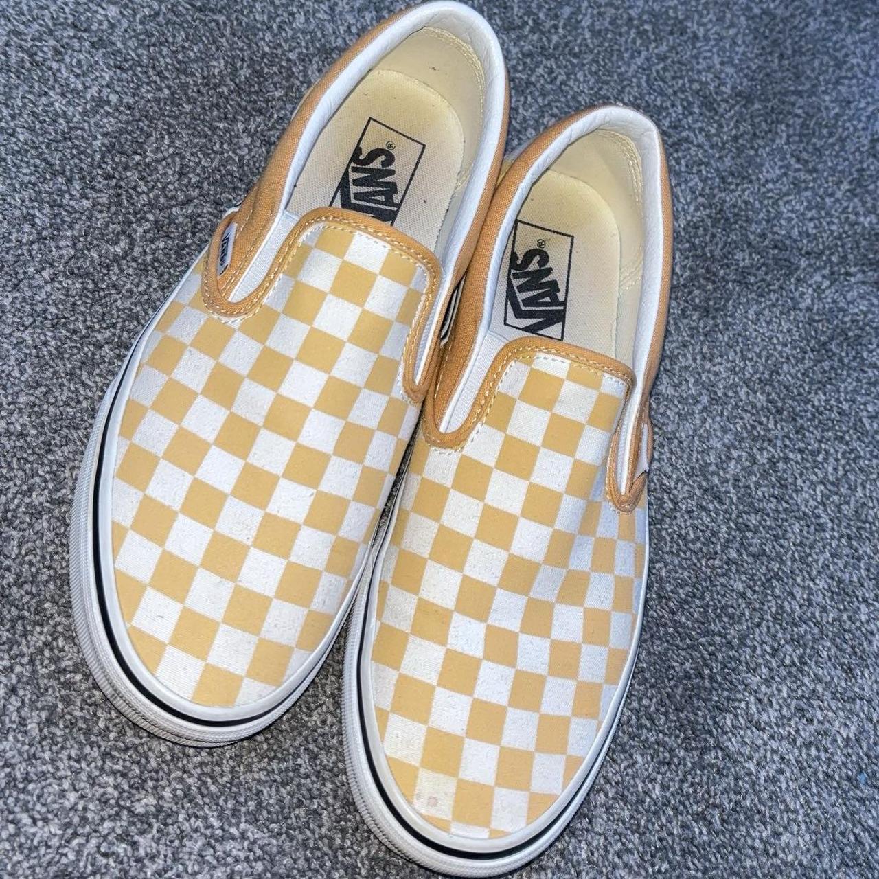 Dark yellow checkered vans best sale