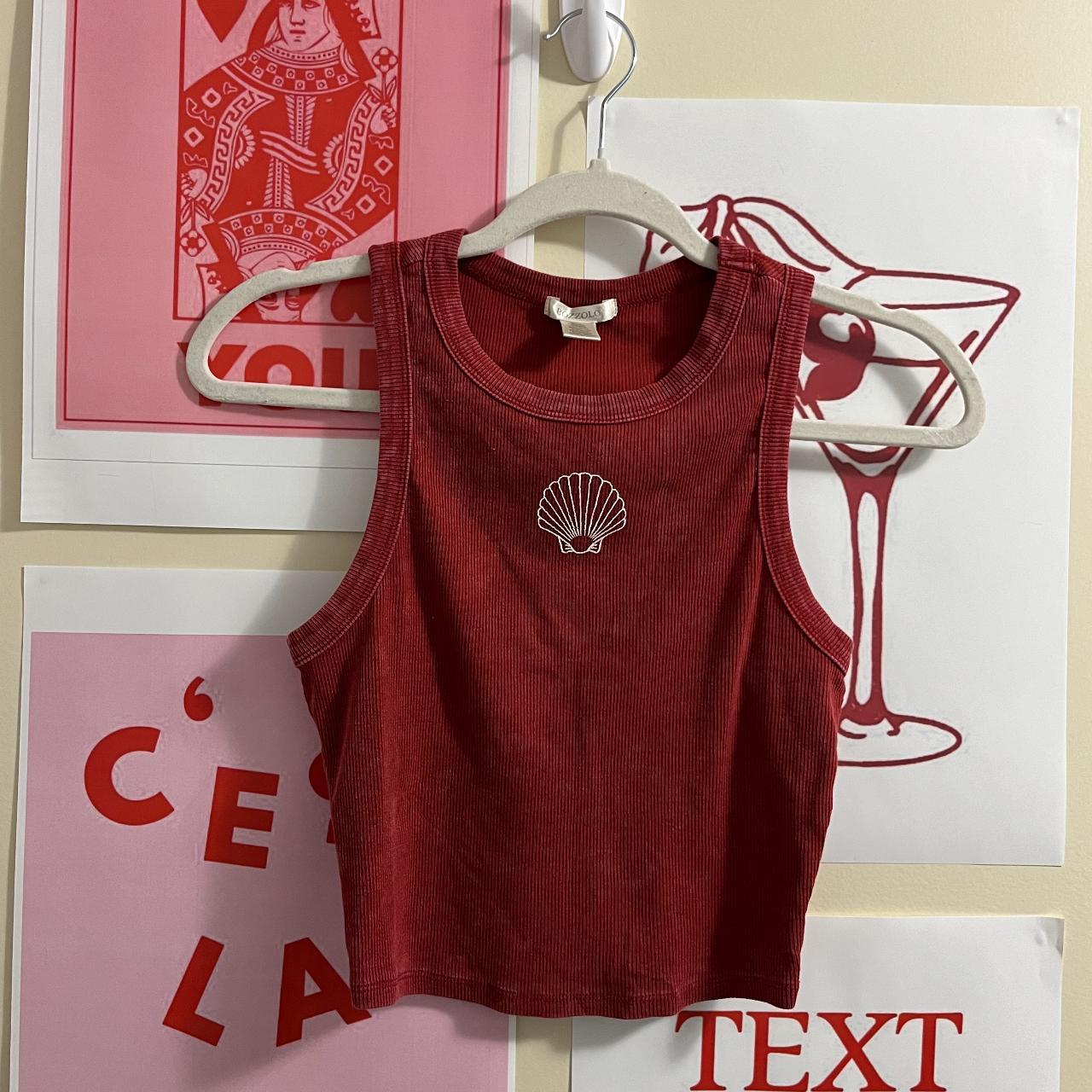 shell tank small red cropped tank beach tank coastal... - Depop