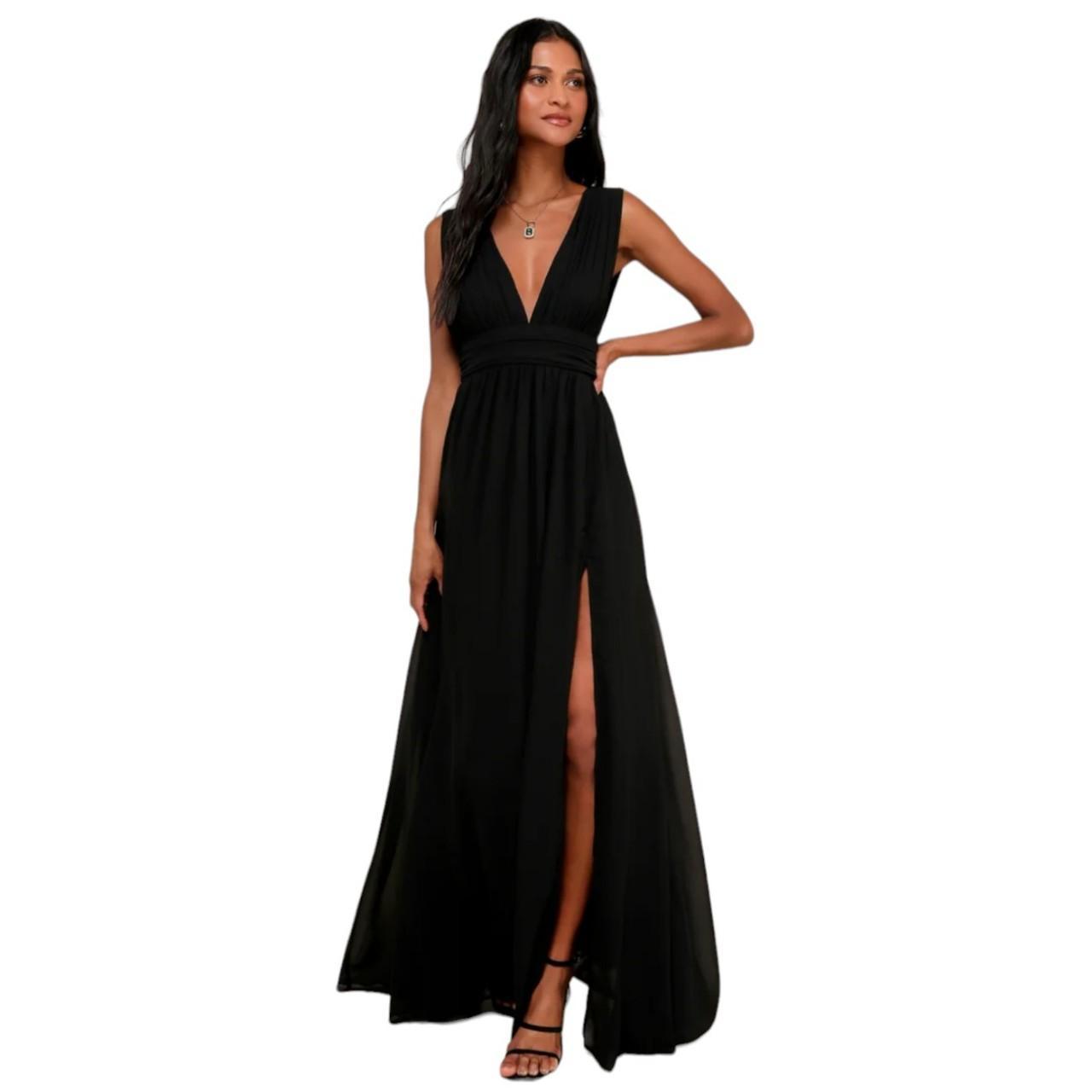 NWT Lulu’s Heavenly Hues Black Maxi Dress V Neck Sleeveless Slit cheapest Size Large