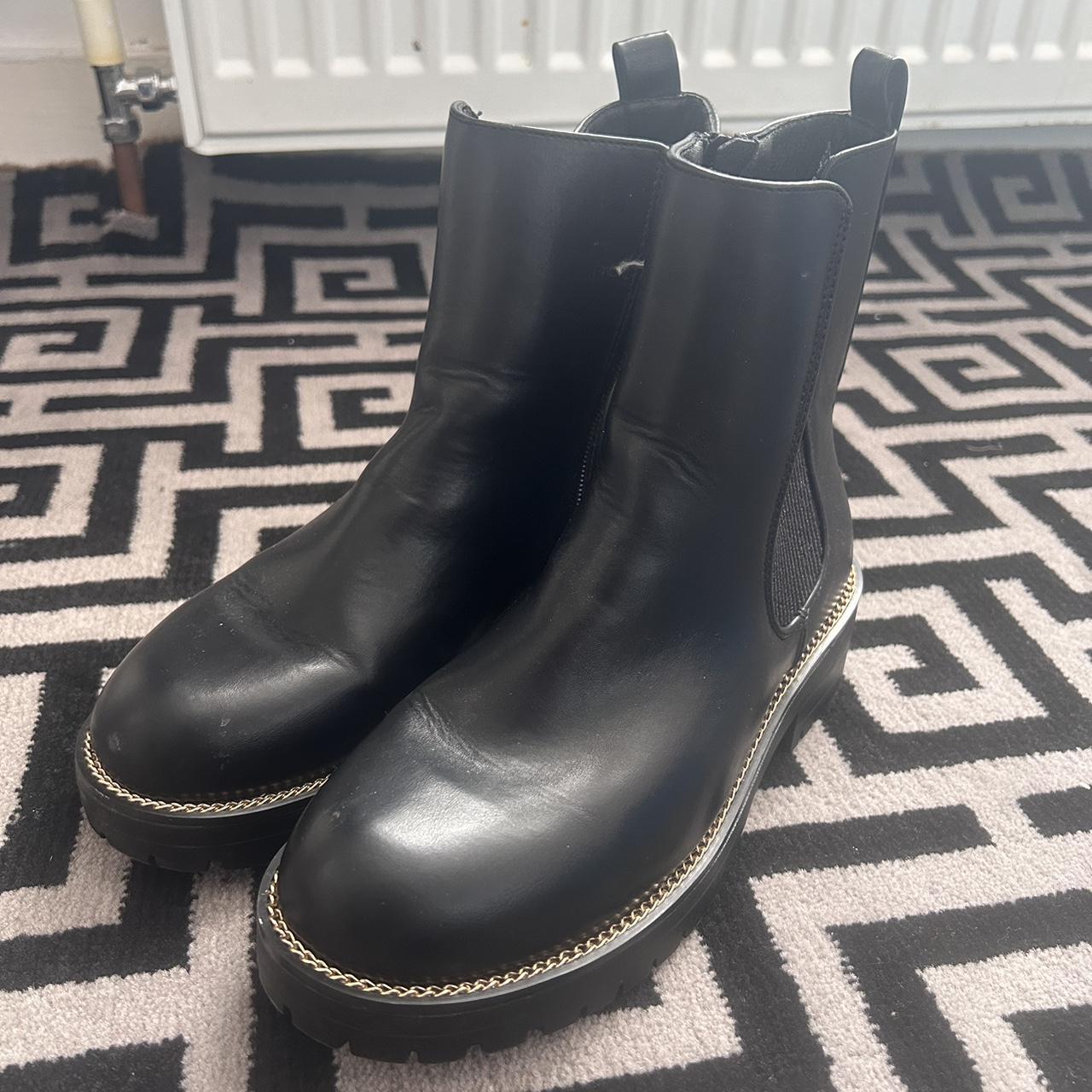 Black Leather Look Gold Trim Chelsea Boots. Depop