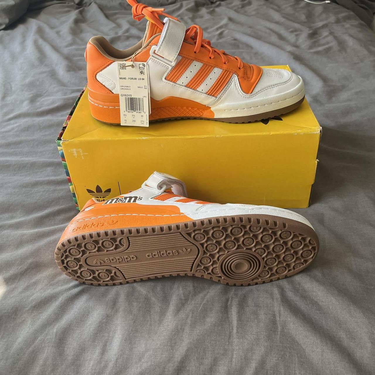 Size 9.5 orange adidas m&m shoe brand new the box is... - Depop