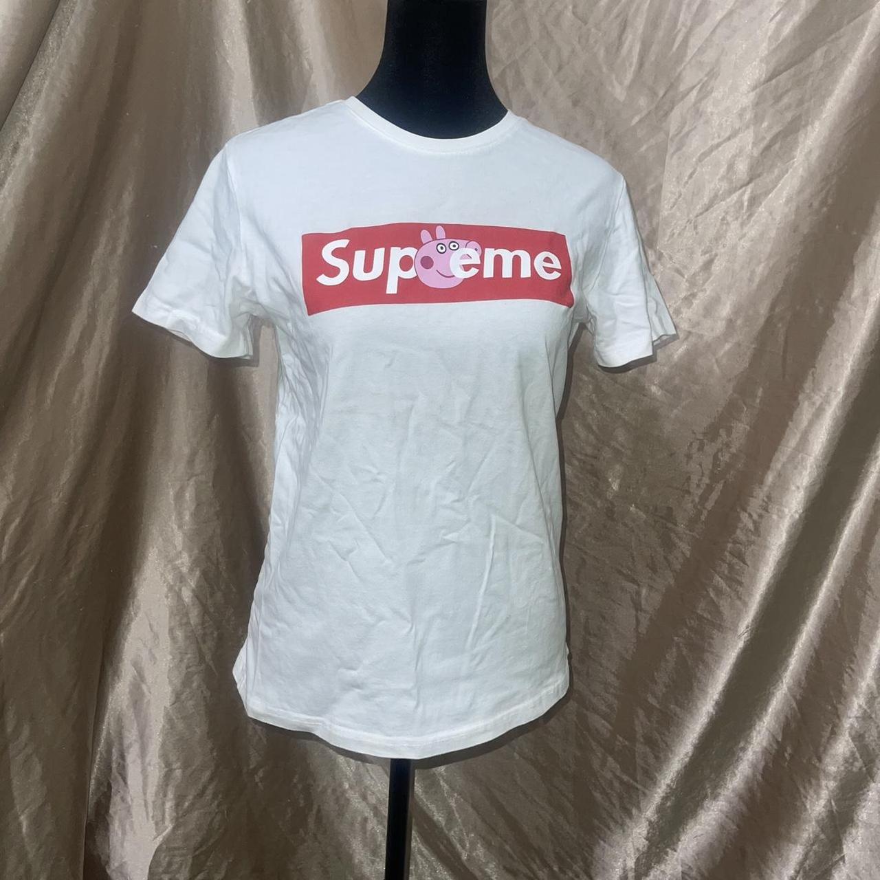 supreme logo w peppa pig face white. Depop