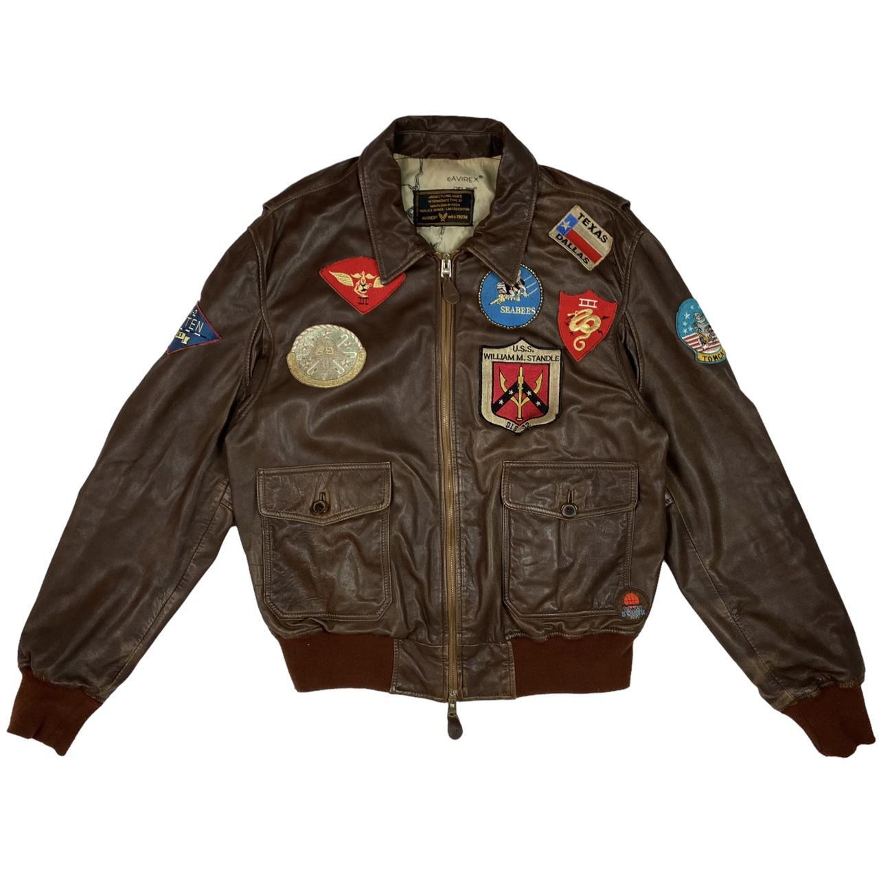 Avirex Leather Jacket Retro Aviator Top Gun Size... - Depop