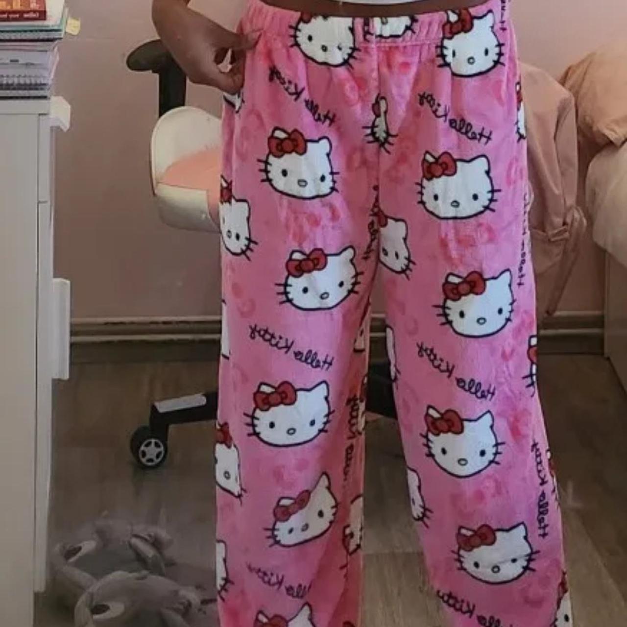 hello kitty y2k fluffy pyjama bottoms size medium... - Depop