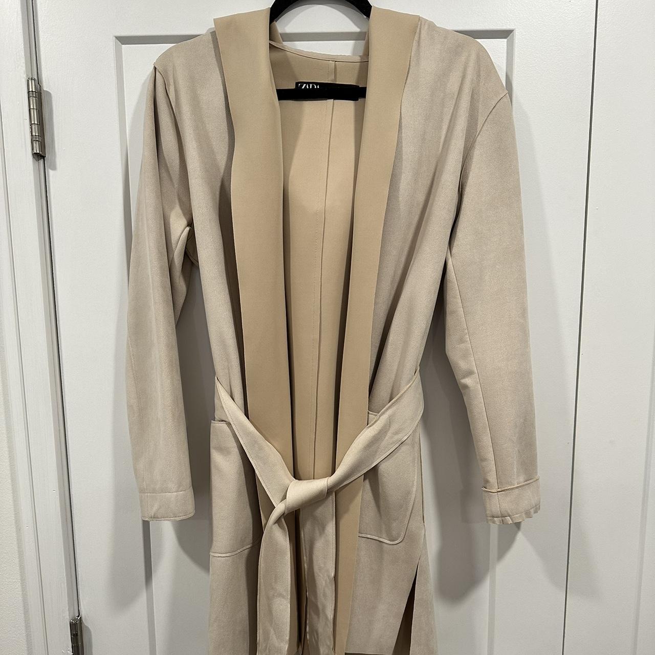 Zara Faux Suede Raw Edge Hooded Open Front