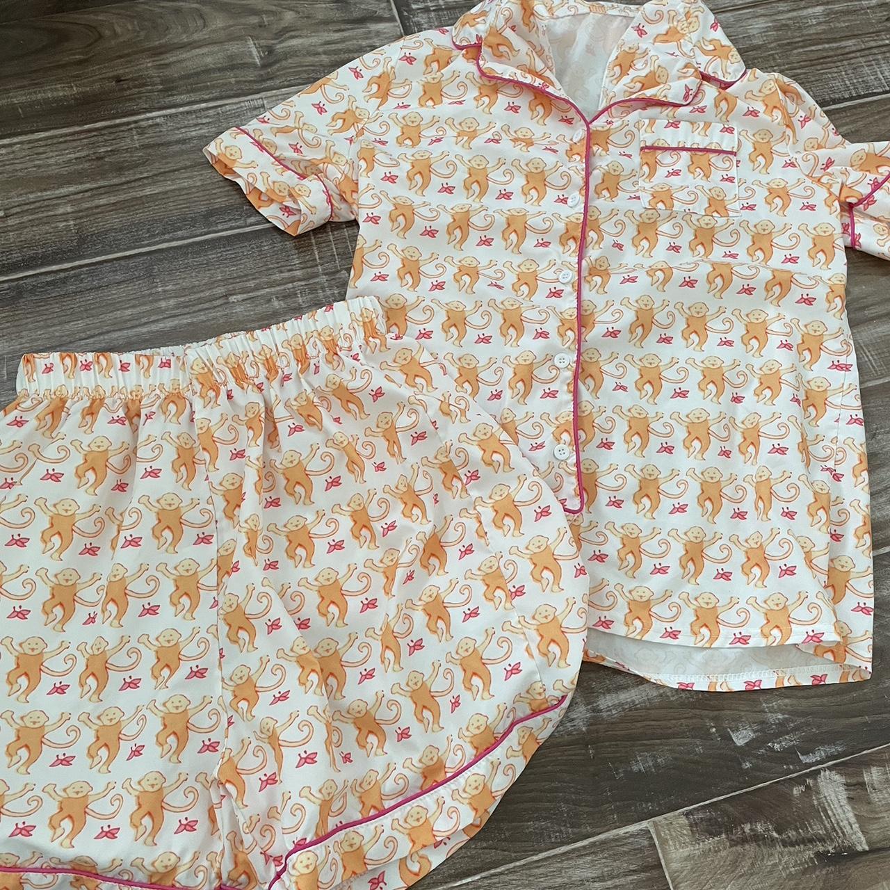 DUPE!! roller rabbit pajamas, orange/pink, very cute... - Depop