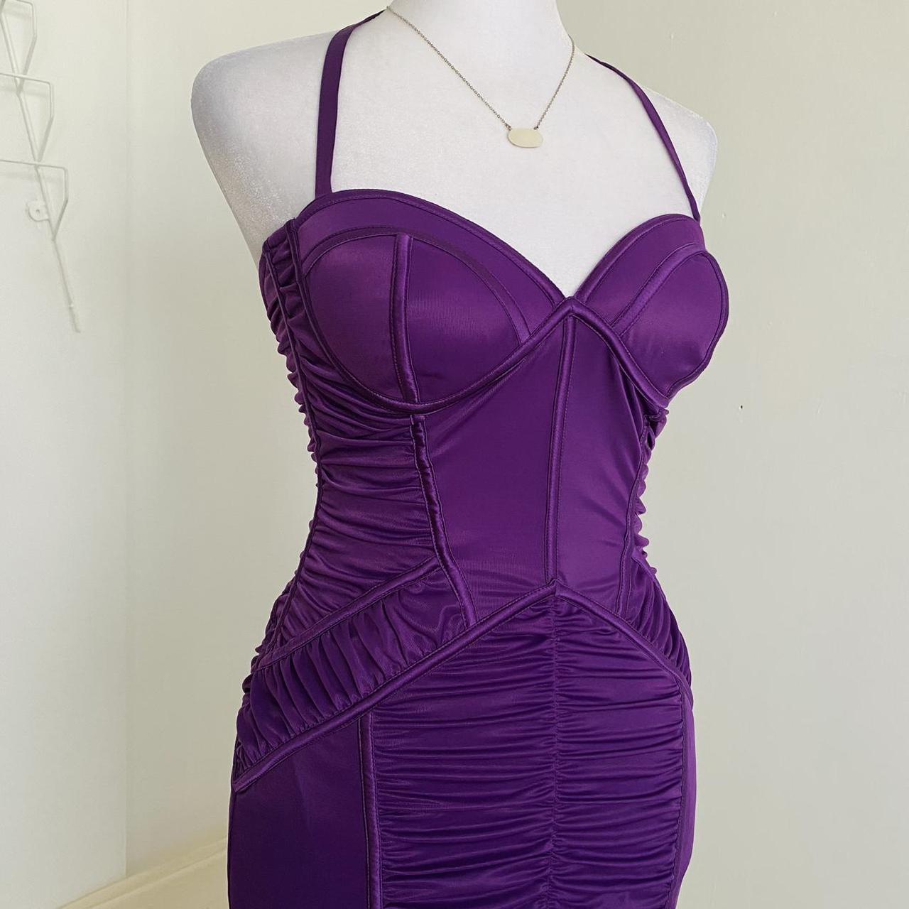 Purple halter dress by Bebe , In excellent...