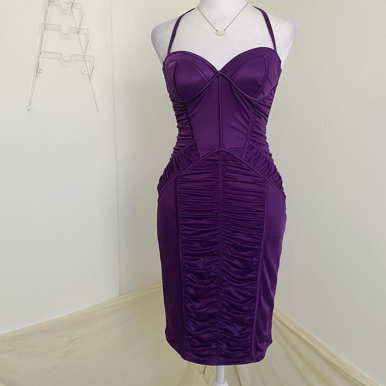 Purple halter dress by Bebe , In excellent...