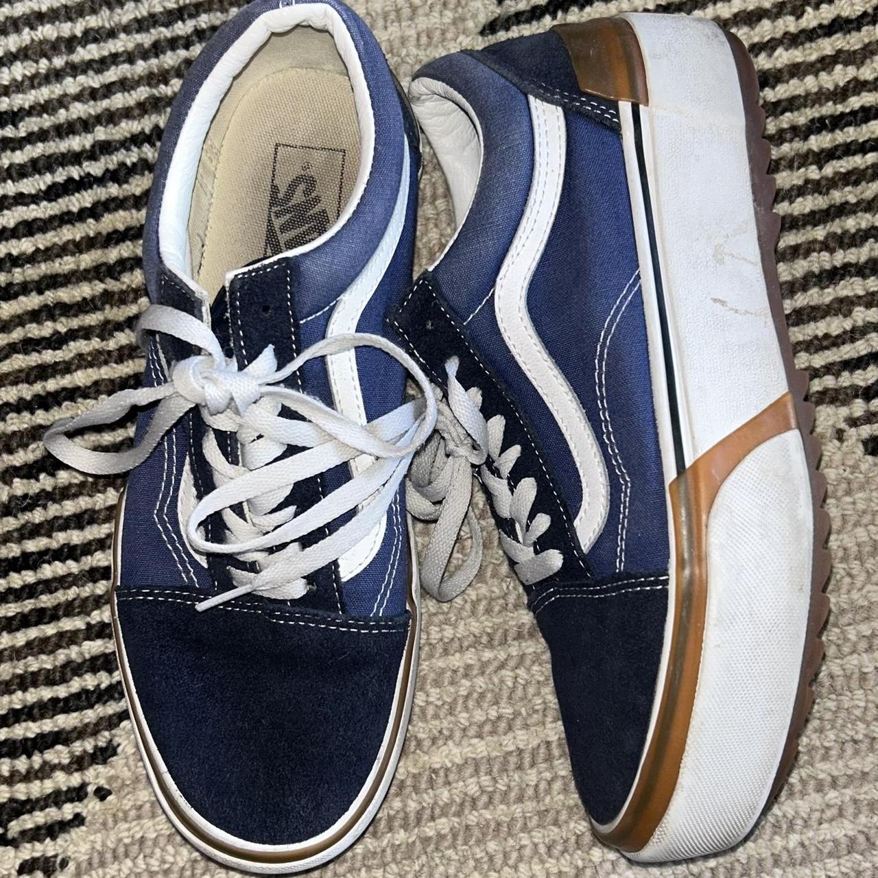 Vans Old Skool platform sneakers in navy and white Depop