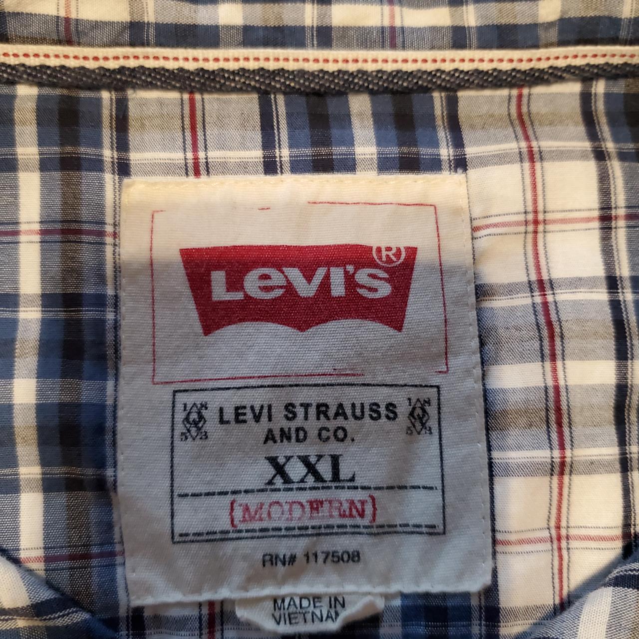 Levi's Men's Pearl Snap Blue Plaid Shirt Size... - Depop