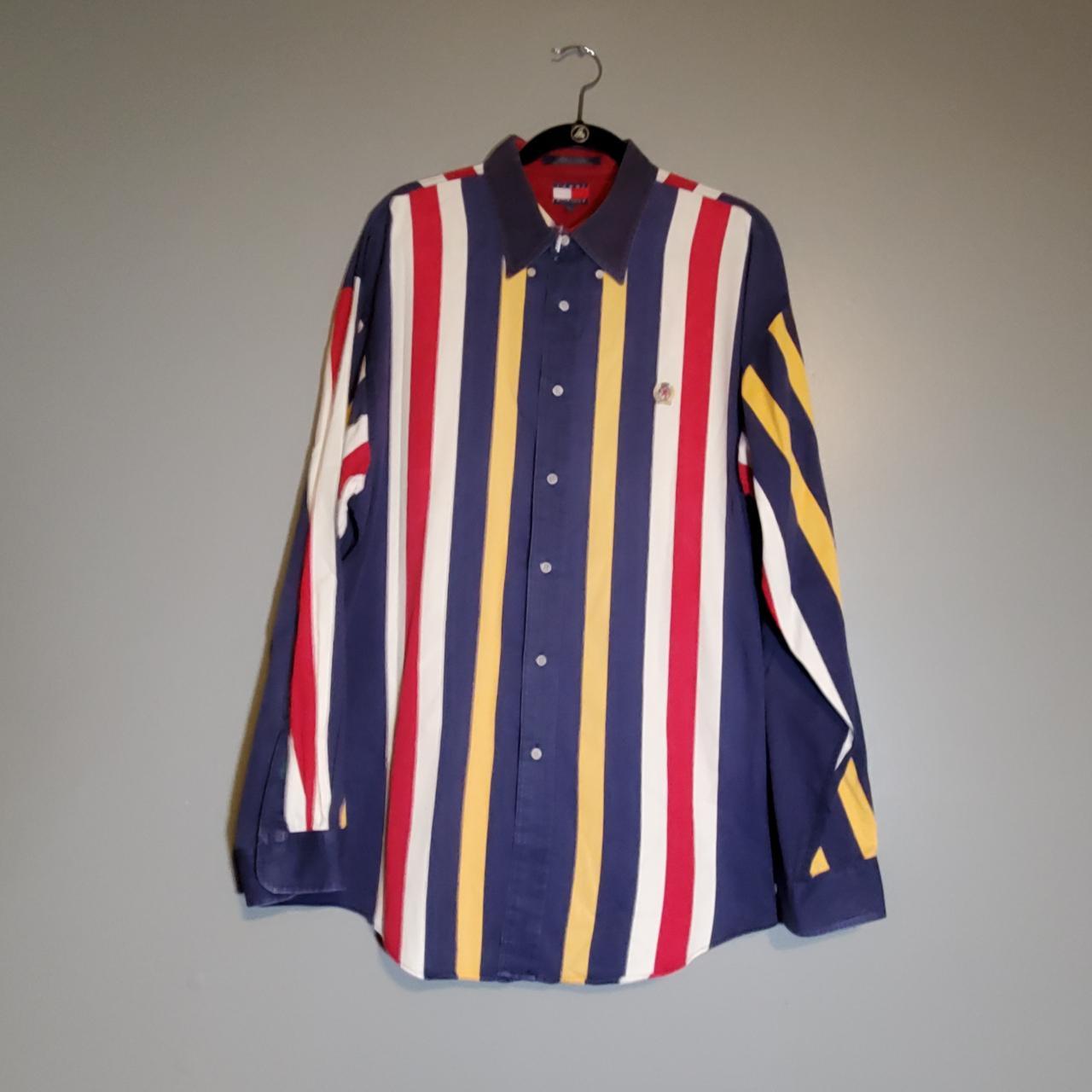 Vintage Tommy Hilfiger Men's Striped Button Up Size... - Depop