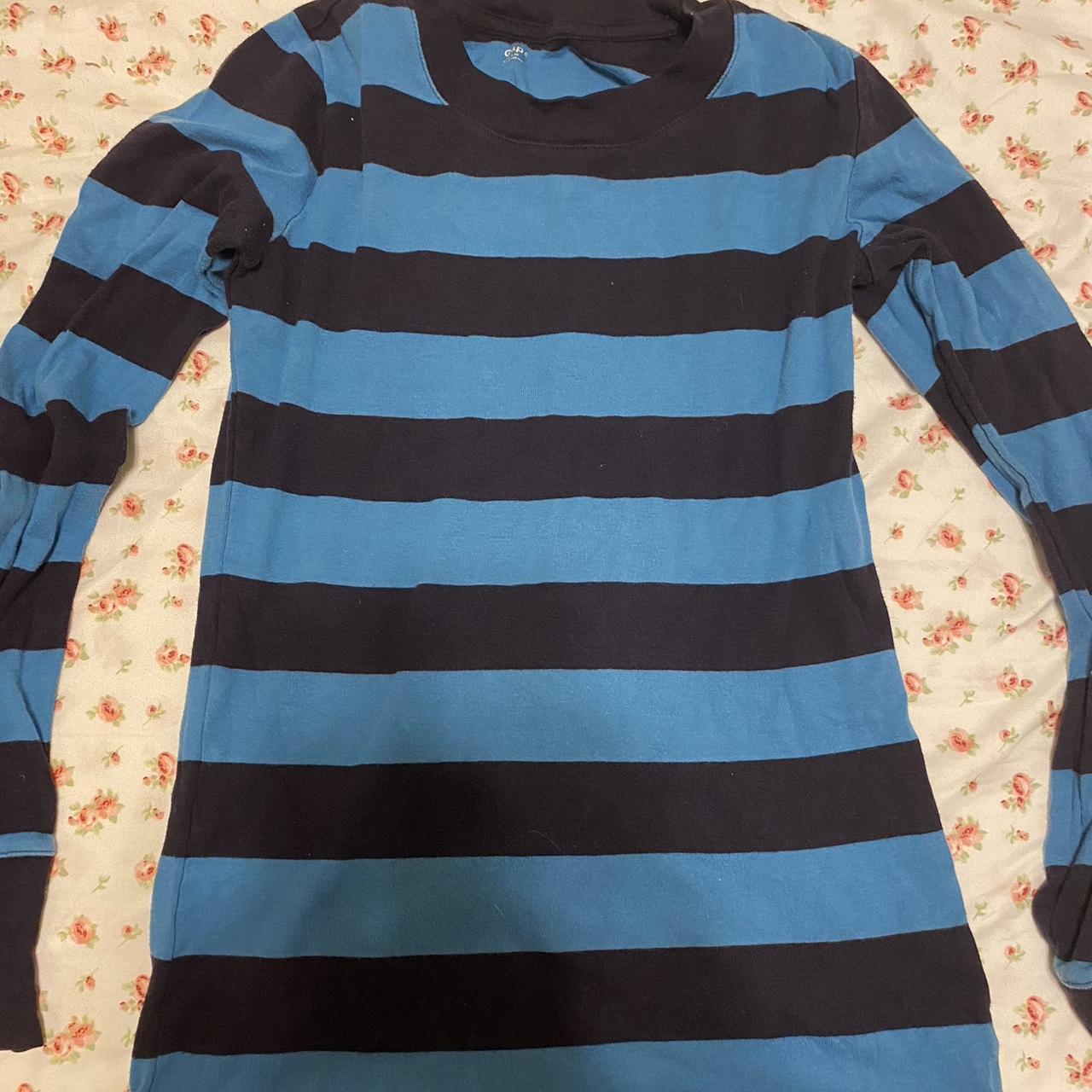 Medium long sleeve blue and black stripe shirt Depop