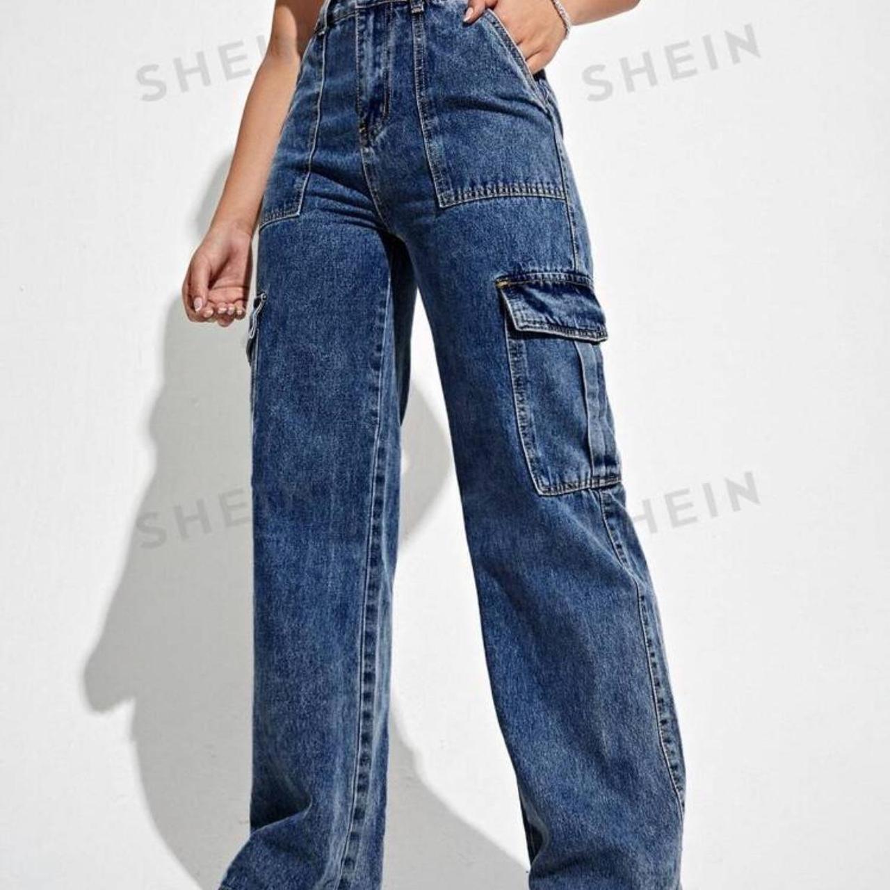 SHEIN EZwear High Waisted Flap Pocket Cargo Jeans | Depop
