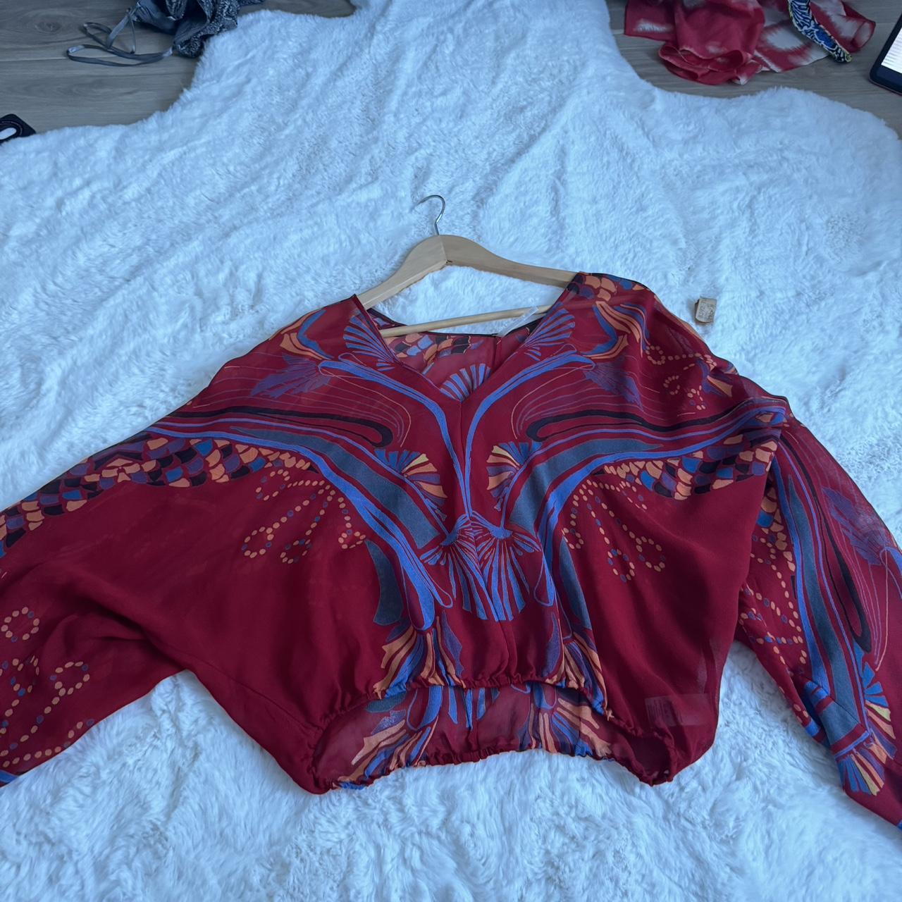 Free People Red and Blue Blouse - Depop