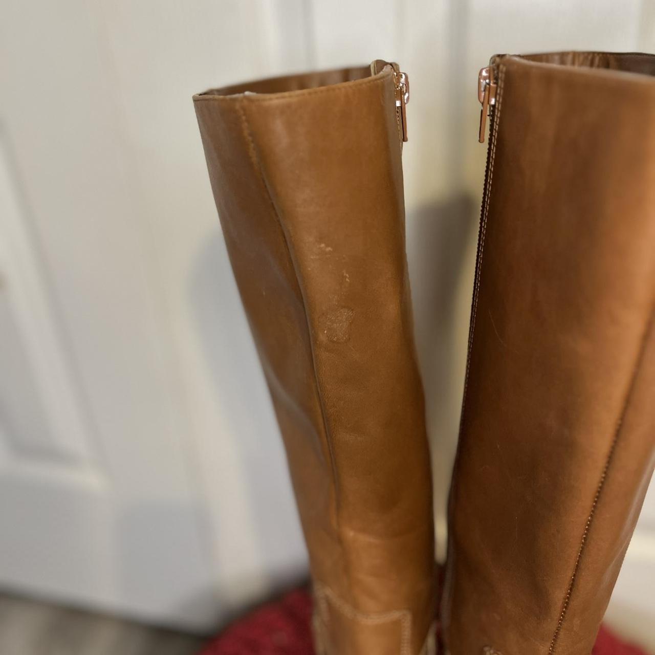 NINE WEST Blogger Brown Leather Zip Knee High Riding Depop