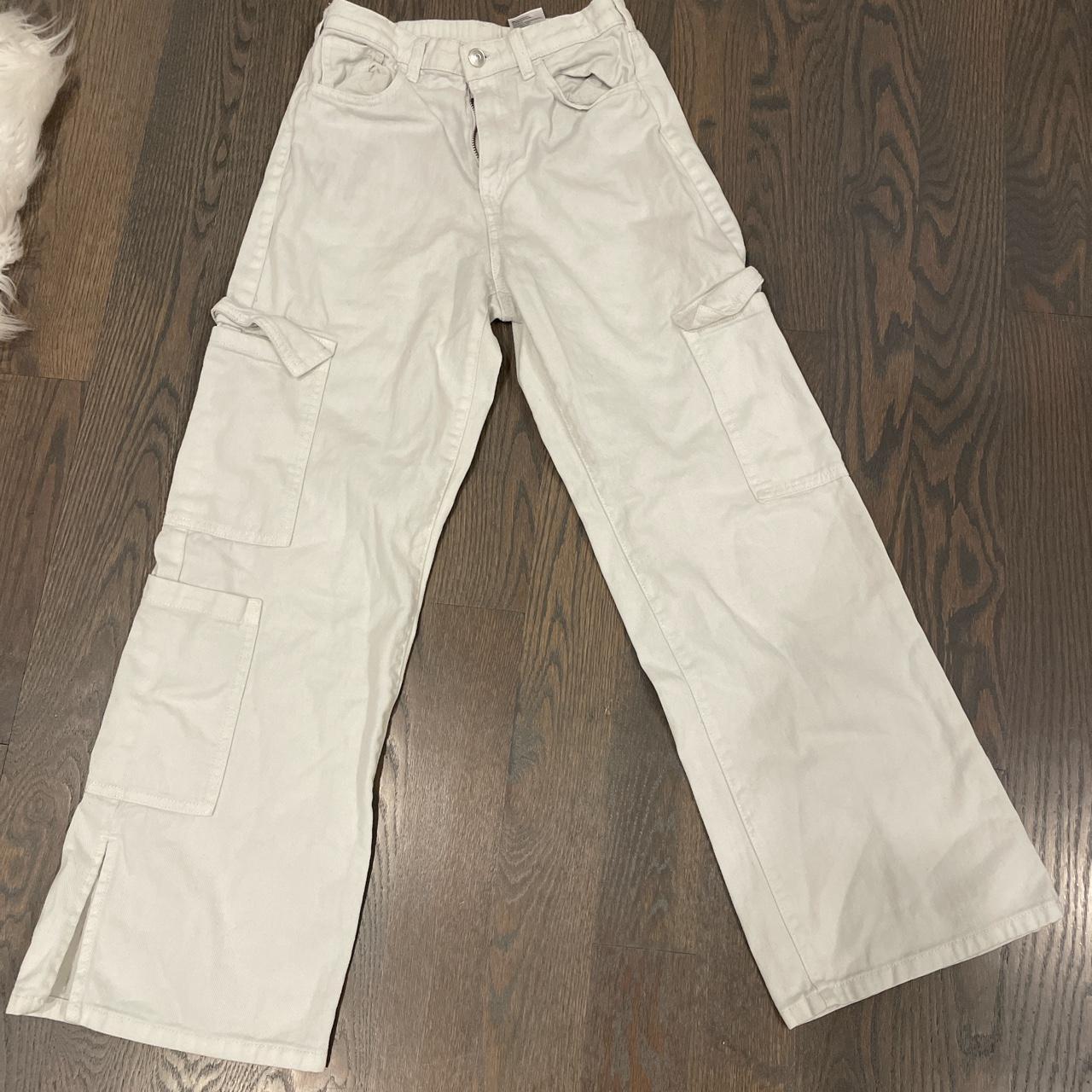 white cargo jeans from h&m-size 16 in kids but fits... - Depop