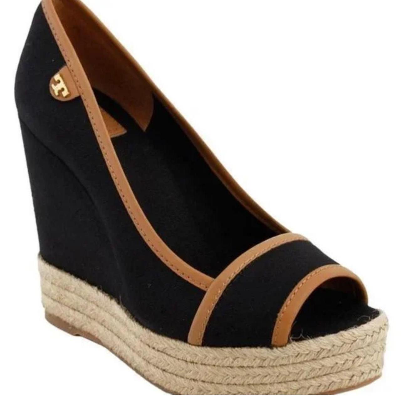 Tory Burch black Majorca perp toe canvas wedges Depop