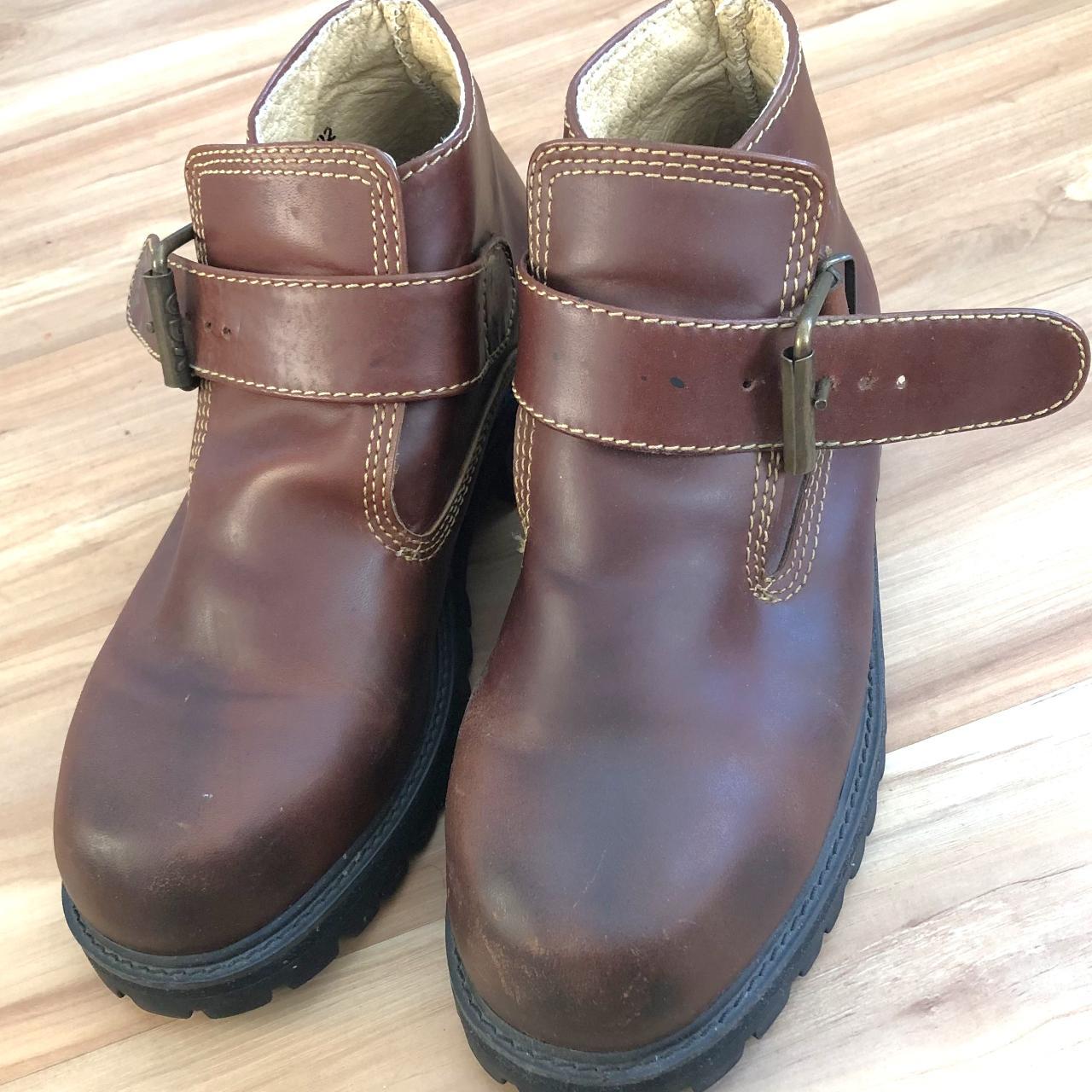 GBX Men's Brown Leather Buckle Strap Ankle Boots... - Depop