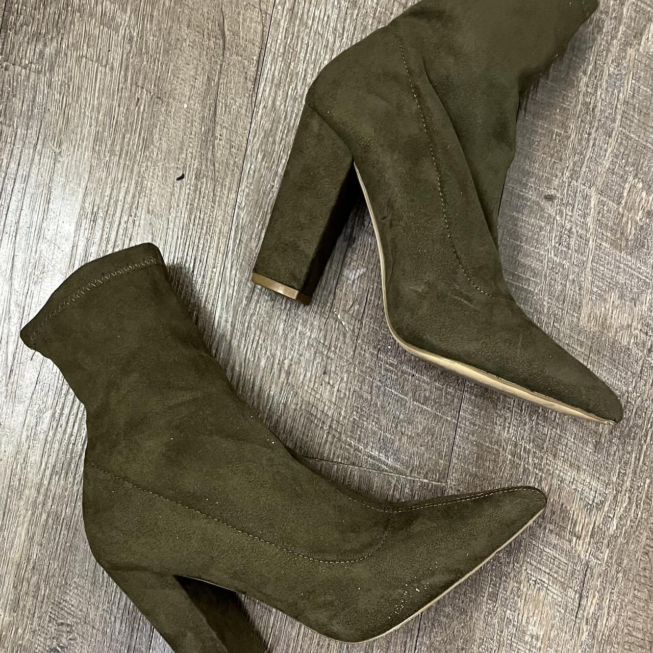 Army green 2024 booties heels