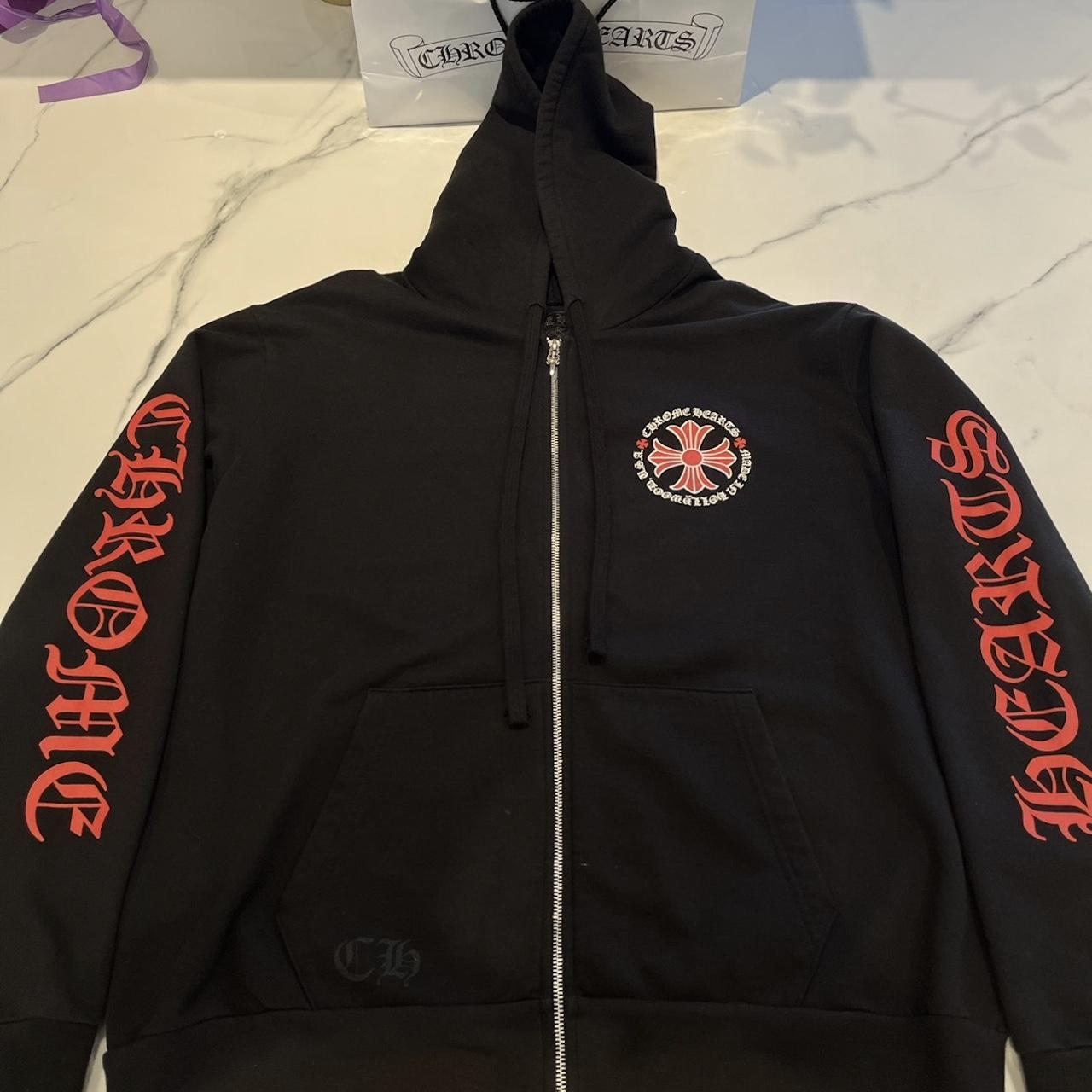 100% authentic chrome heart black and red zip up hoodie - Depop